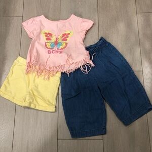 Girls BCBG Matching Short Set With Bonus Jeans Fringe Top Size 3T